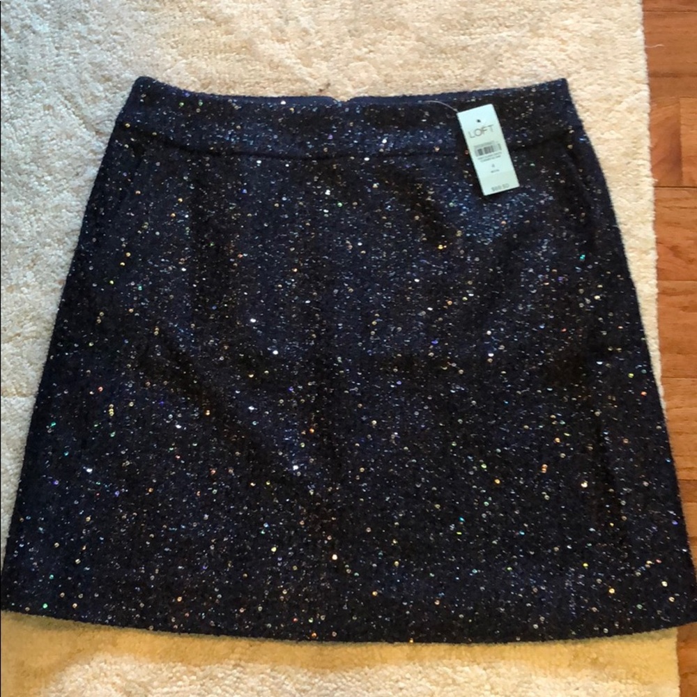 Loft Petite Black Sparkle Skirt